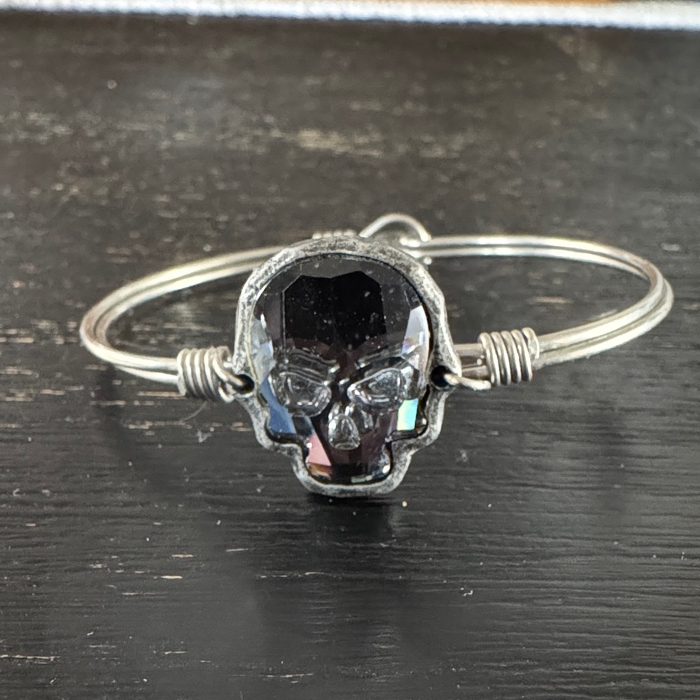 Luca + Danni Silver Skull Bracelet with Black Crystal—Swarovski Crystal